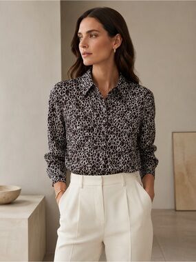 vintage 100% silk brown chain link blouse freshly dry cleaned